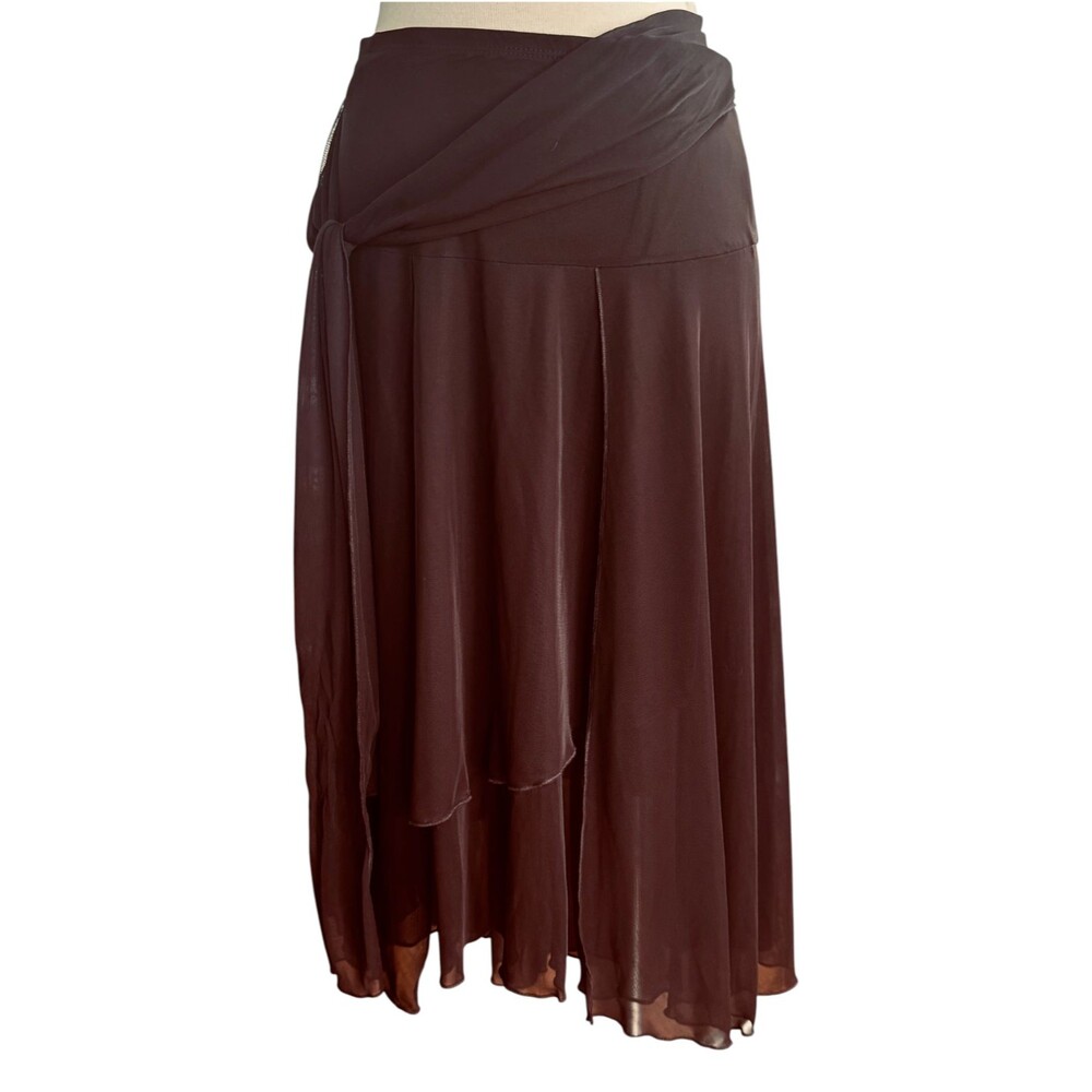 Sele Women Medium  Asymmetrical Handkerchief Brown Stretch Waist Midi Skirt